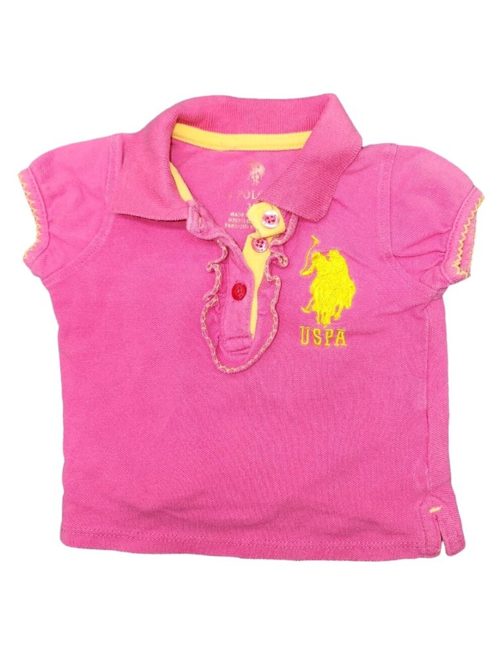 Baby Girls US Polo Assn Pink Yellow Polo Shirt 3-6 Months Top Ruffle 100% Cotton